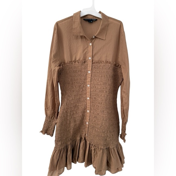 Veronica Beard Kelsey button down smocked dress Size 14, camel brown - Picture 2 of 15
